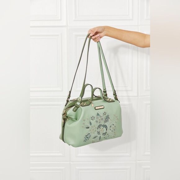 Nicole Lee USA Evolve Vegan Leather Handbag with Lazer Cut Flowers Floral - Picture 6 of 16